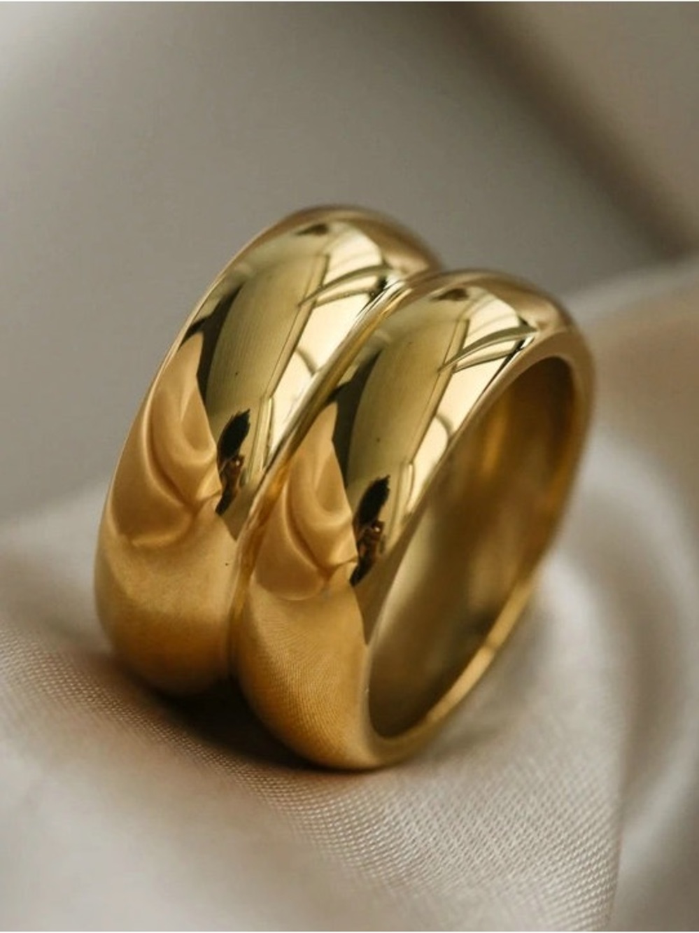 Gold Double Ridge Ring Chunky Two Band Titanium Steel Dome Statement Ring Luxury